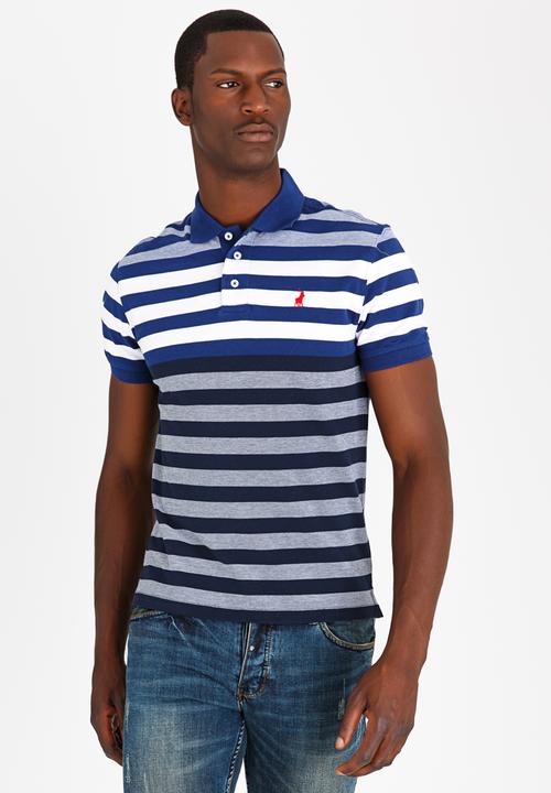 POLO - Engineered Stripe Pique Golfer Navy