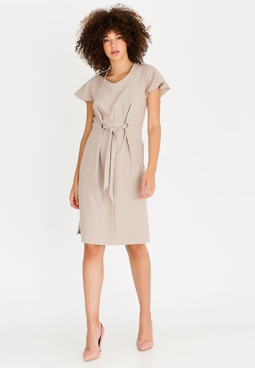 edit - Shift Dress with Front Ties Taupe