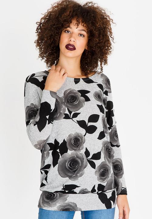 Revenge - Floral Long Sleeve Top Grey