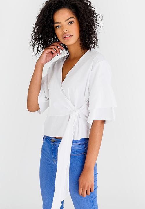 STYLE REPUBLIC - Sleeve Detail Wrap Blouse White