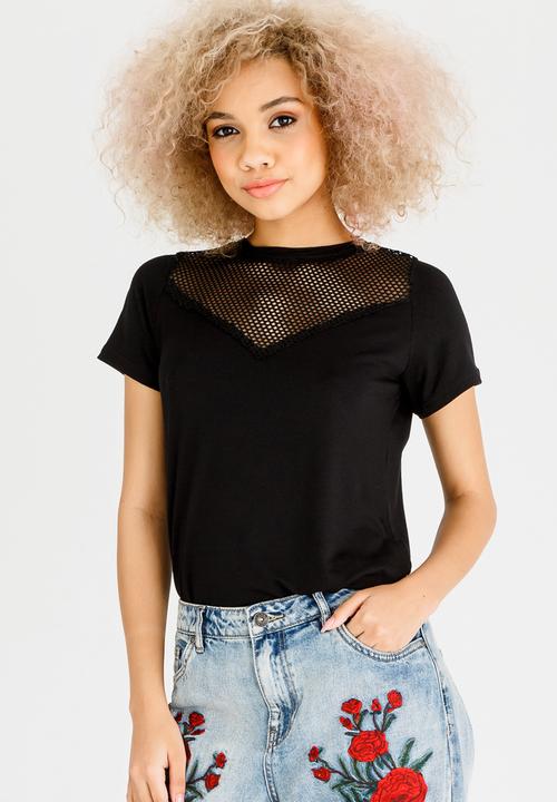 c(inch) - Mesh Inset T-shirt Black