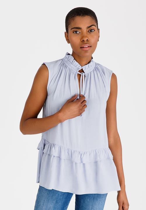 edit - Frilly Blouse with Ties Pale Blue