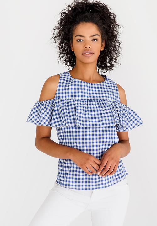 edit - Frilly blouse with Cold Shoulder Multi-colour