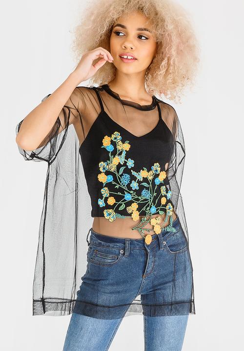 STYLE REPUBLIC - Mesh Embroidered Top Black