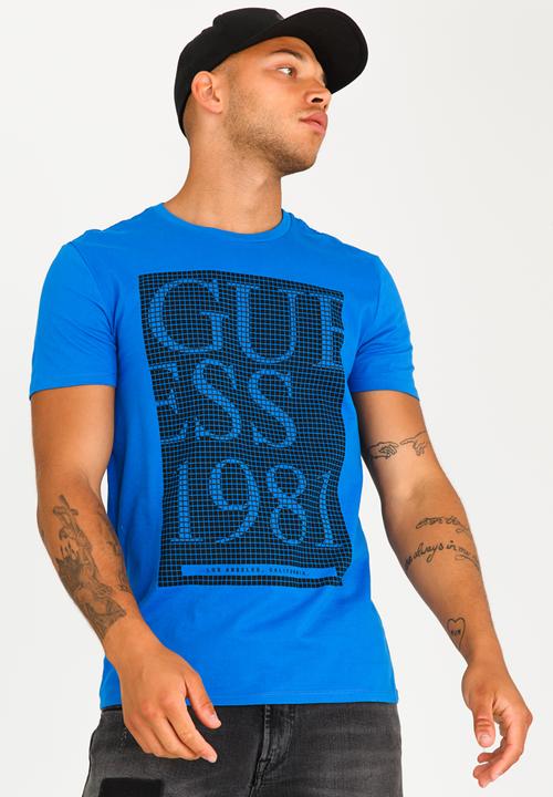 GUESS - Basic Grid Logo Crew Tee Blue