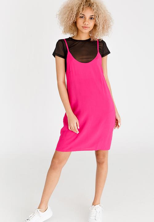 c(inch) - Double Layer Slip Dress Black