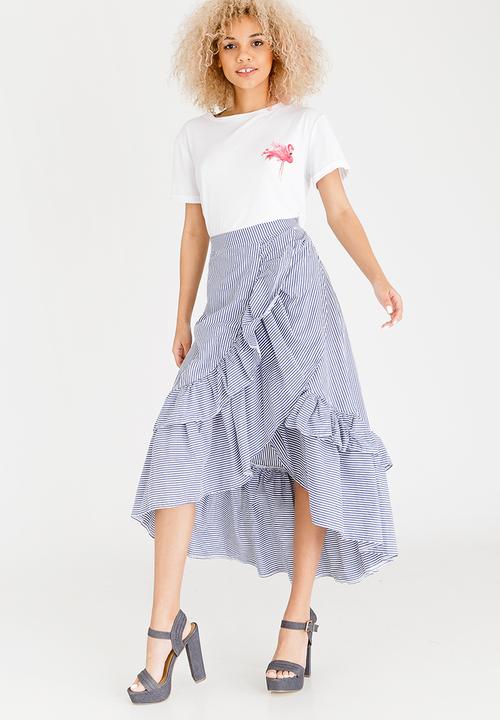 STYLE REPUBLIC - High Low Frill Skirt Blue and White