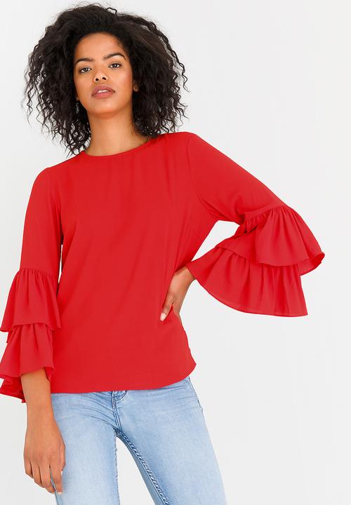 Vero Moda - Dellie 3/4 Frill Top Red