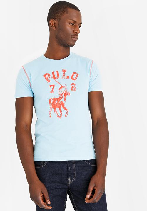 POLO - Distressed Print T Shirt Blue
