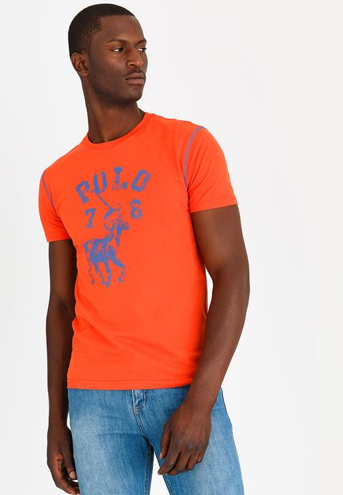 POLO - Distressed Print T Shirt Orange