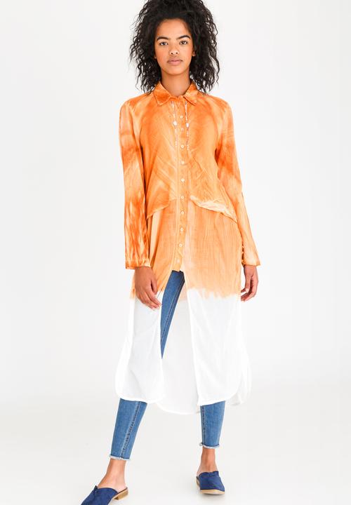 G Couture - Layered Longer Length Tunic with Beading Orange