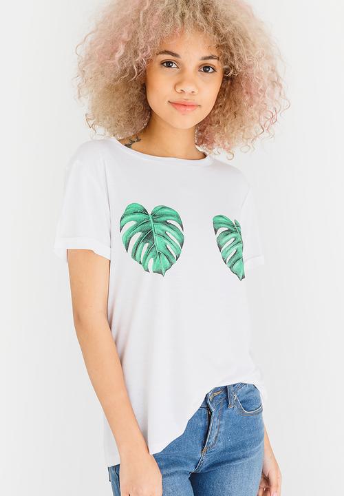 c(inch) - Leaf Print Tee White
