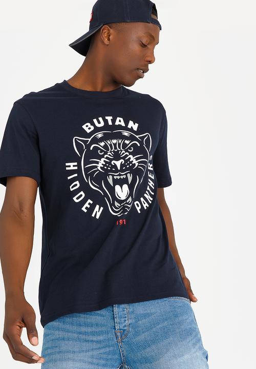 Butan - Hidden Panthers Glow In The Dark Cotton T-shirt Navy