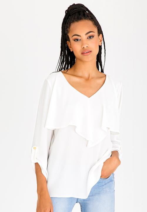 edit - 3/4 Sleeve Blouse with Frills Cream