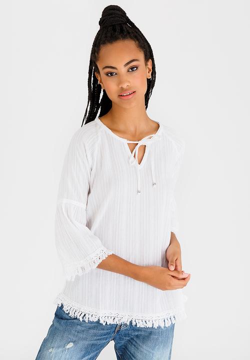G Couture - Flared Sleeve Top with Necktie White