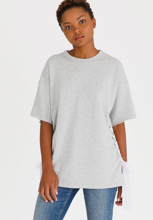c(inch) - Lace-up T-shirt Pale Grey