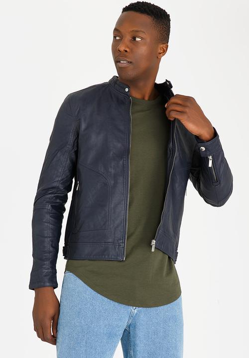 STYLE REPUBLIC - Pensin PU Biker Jacket Navy
