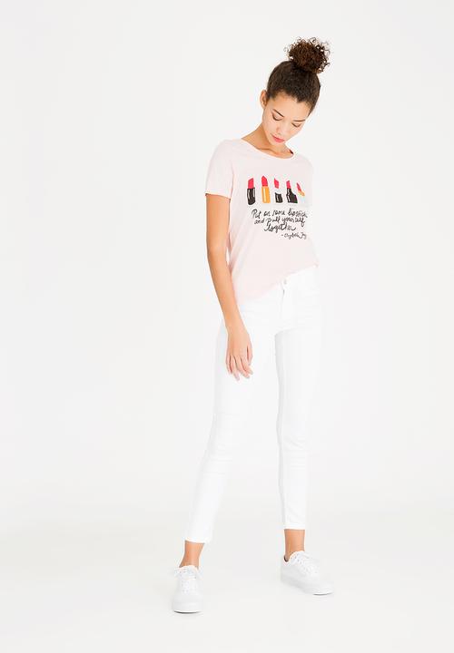 ONLY - Printed Lipstick T-shirt Pale Pink