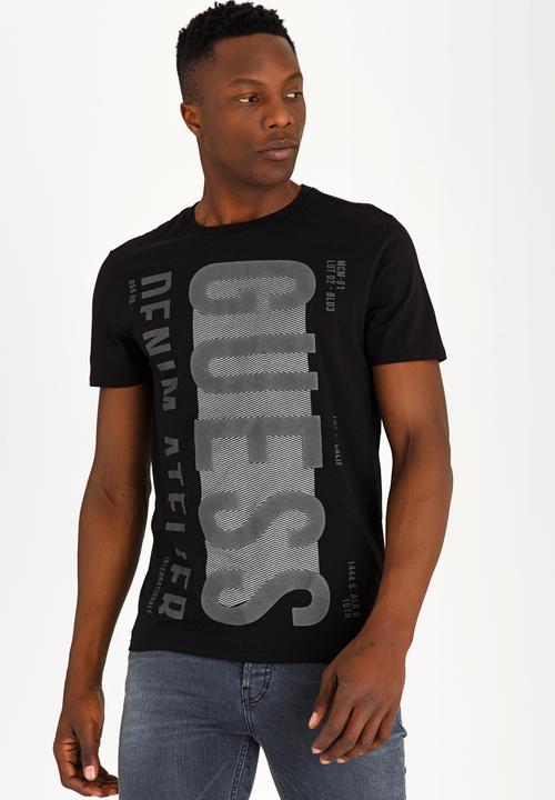 GUESS - Short Sleeve Denim ATL Logo Crew T-shirt Black