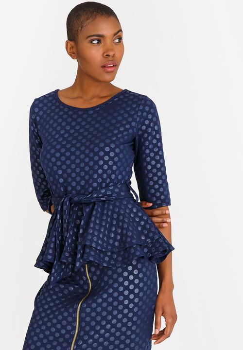 edit - Workwear Textured Peplum Top Navy