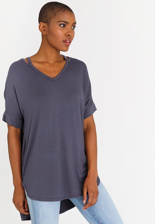 edit - Cut Out Neckline Oversized Top Charcoal