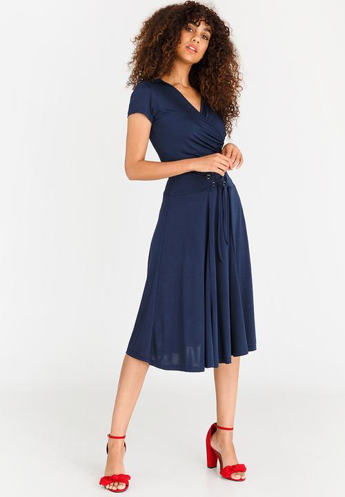 edit - Midi Flared Skirt with Trim Navy