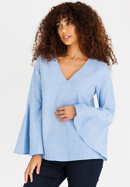 edit - Tunic with Bell Sleeve Blue and White