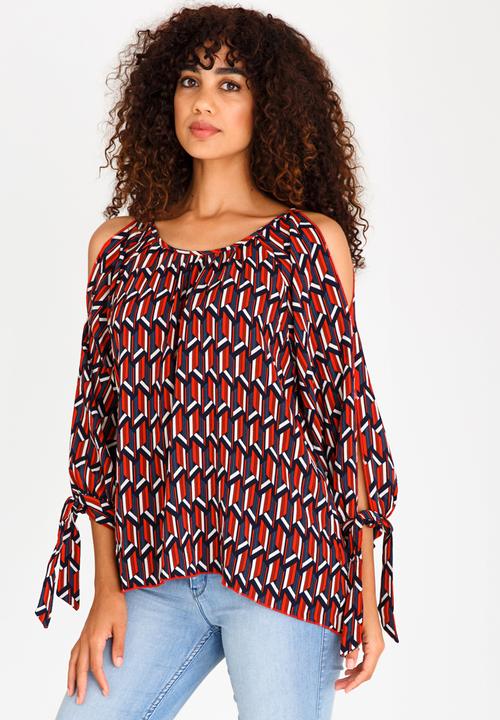 Revenge - Geometric Tie Sleeve Blouse Multi-colour