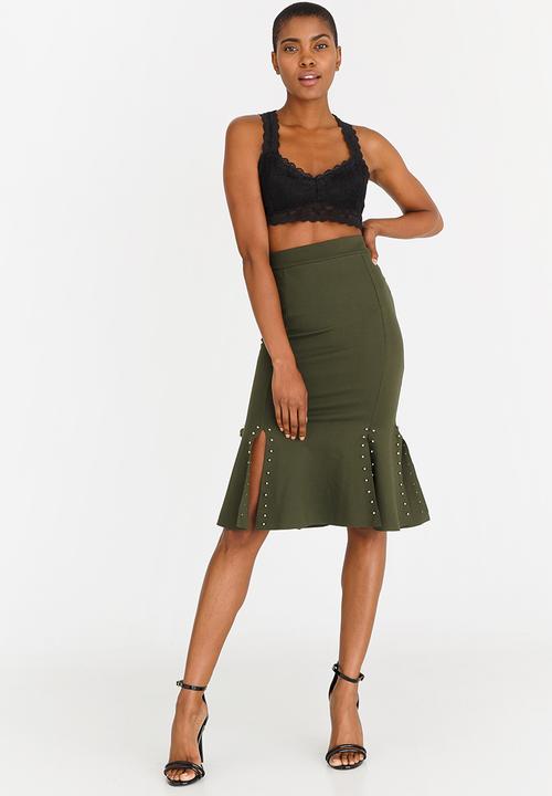 STYLE REPUBLIC - Stud Trim Fit and Flare Skirt Dark Green