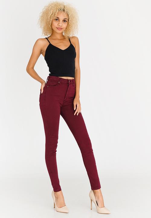 maroon high waisted skinny jeans