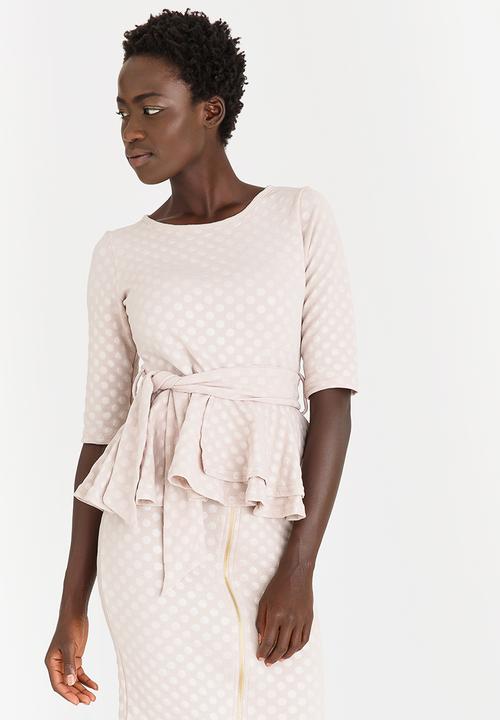 edit - Workwear Textured Peplum Top Taupe