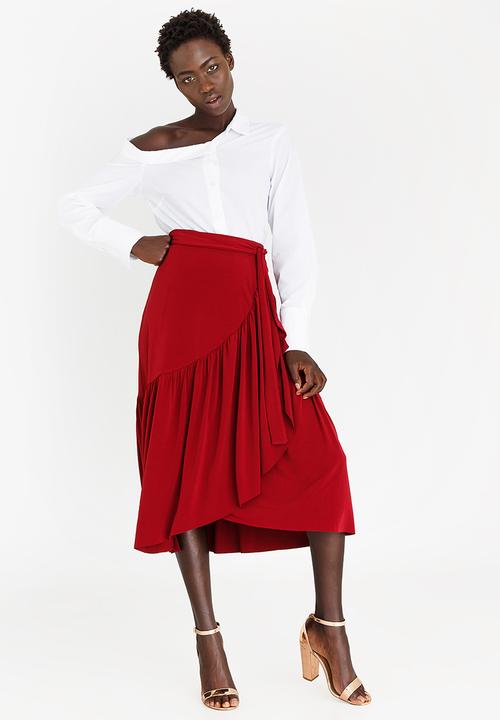 STYLE REPUBLIC - Frill Detail Wrap Skirt Burgundy