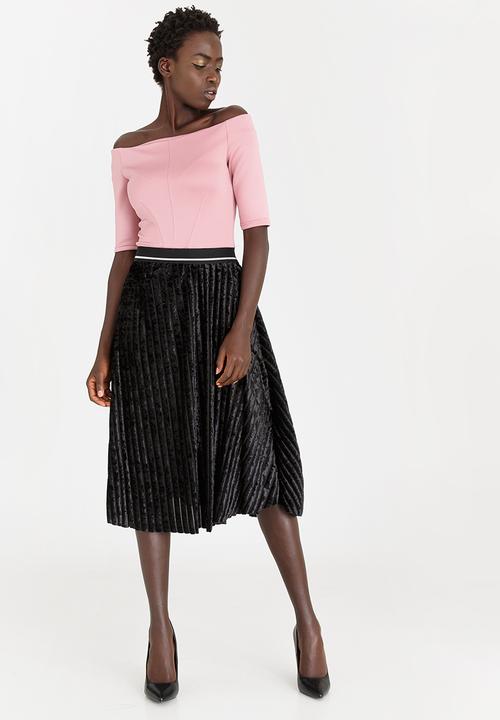 STYLE REPUBLIC - Striped Velour Skirt Black