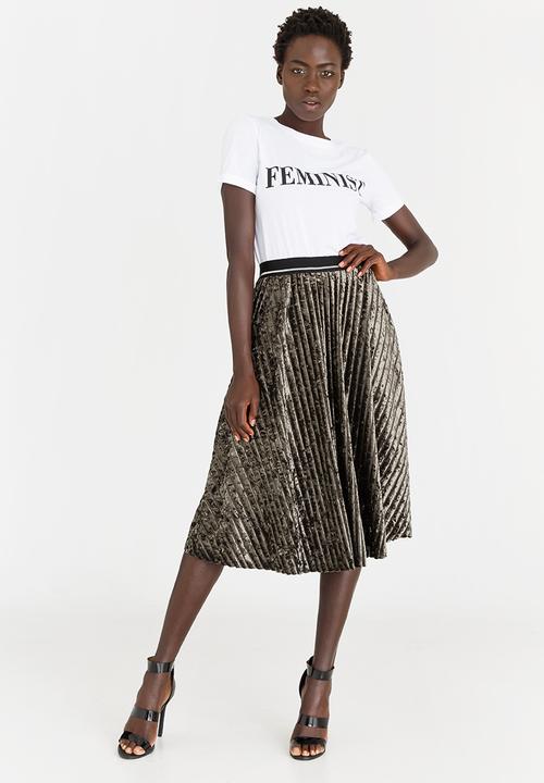 STYLE REPUBLIC - Striped Velour Skirt Khaki Green