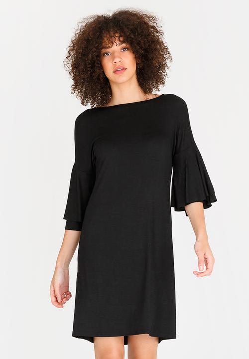 edit - 3/4 Frill Sleeve Dress Black