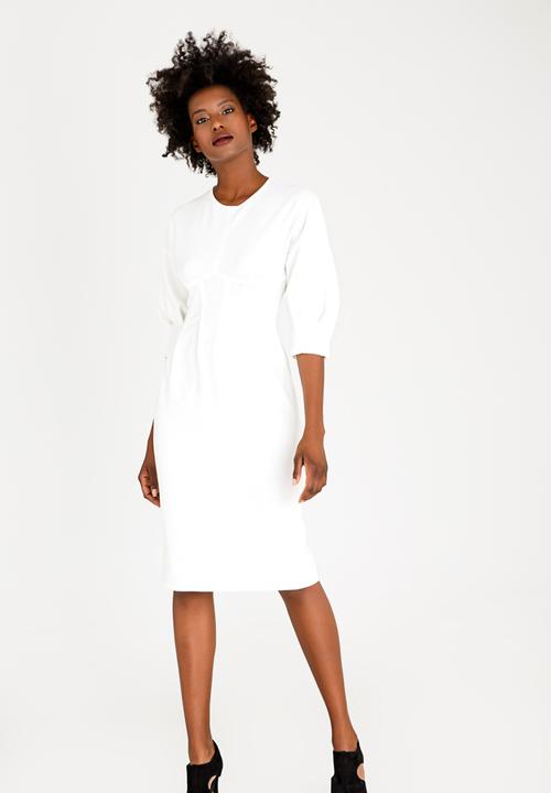 edit - 3/4 Lantern Sleeve Dress Off White