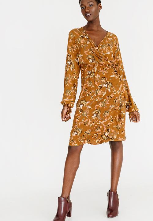 edit - Longsleeve Cross Over Dress Rust