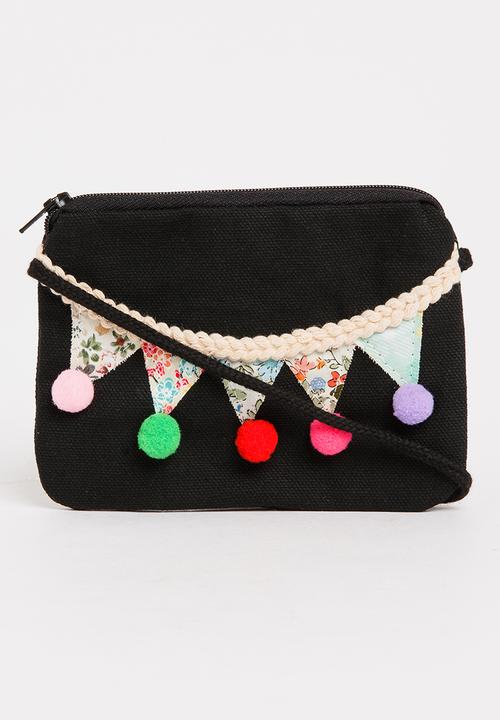 Pop Candy - Sling Bag with Pom-Pom Detail Black