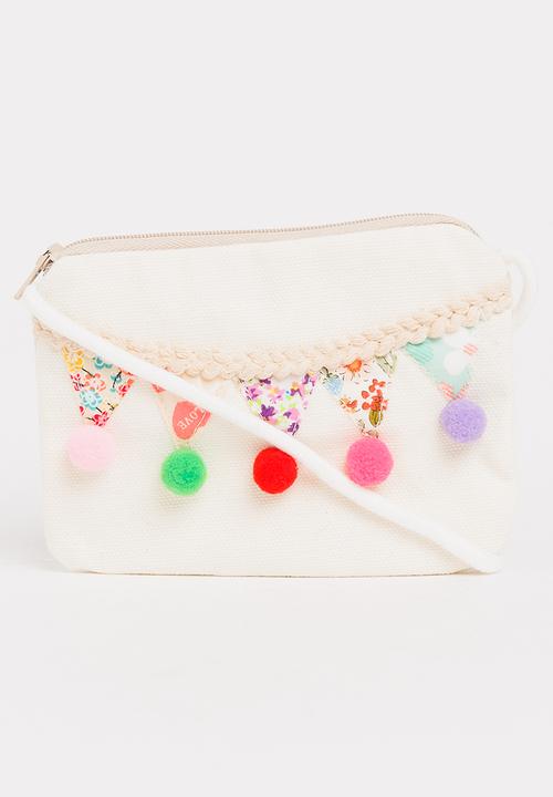 Pop Candy - Sling Bag with Pom-Pom Detail Off White