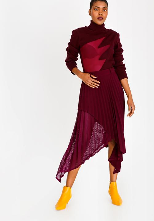 Thebe Magugu - Blade Shape Pleated Skirt Burgundy