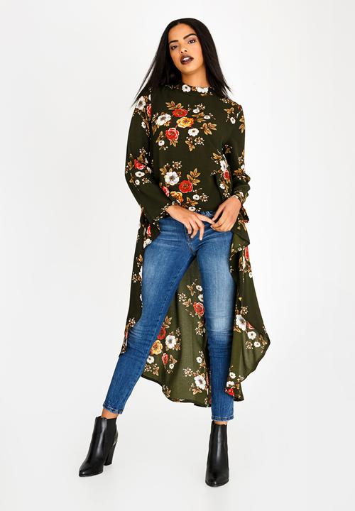 cath.nic - Hi-lo Printed Top Khaki Green