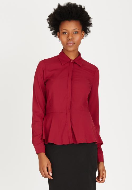 edit - Peplum Shirt Dark Red