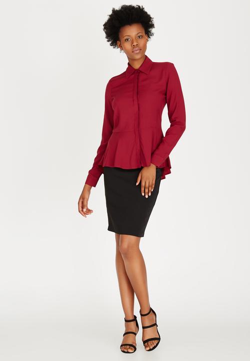 edit - Peplum Shirt Dark Red
