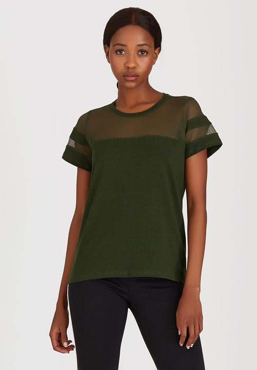 c(inch) - Mesh Inset T-shirt Dark Green