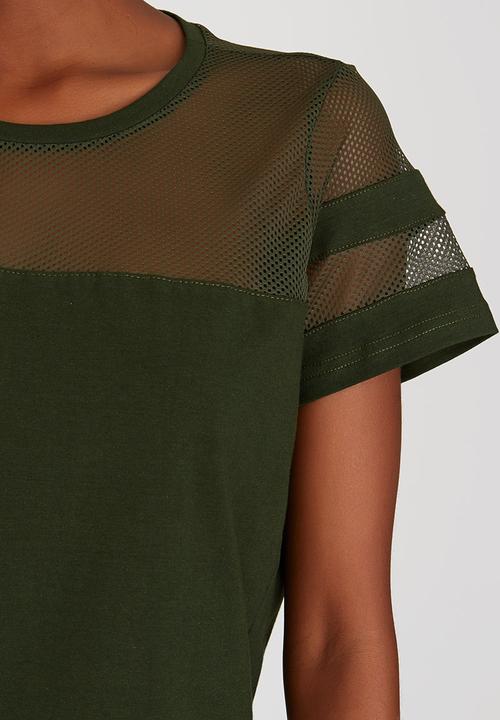 c(inch) - Mesh Inset T-shirt Dark Green