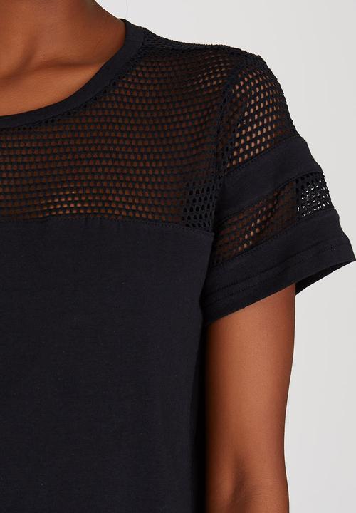 c(inch) - Mesh Inset T-shirt Black