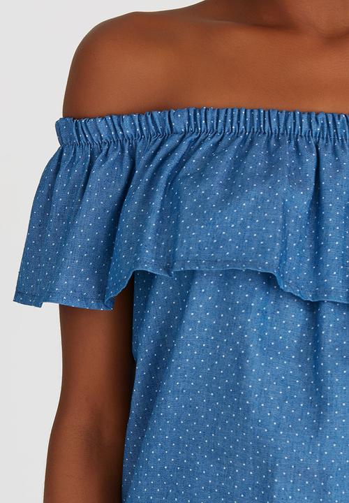 c(inch) - Frill Bardot Top Blue
