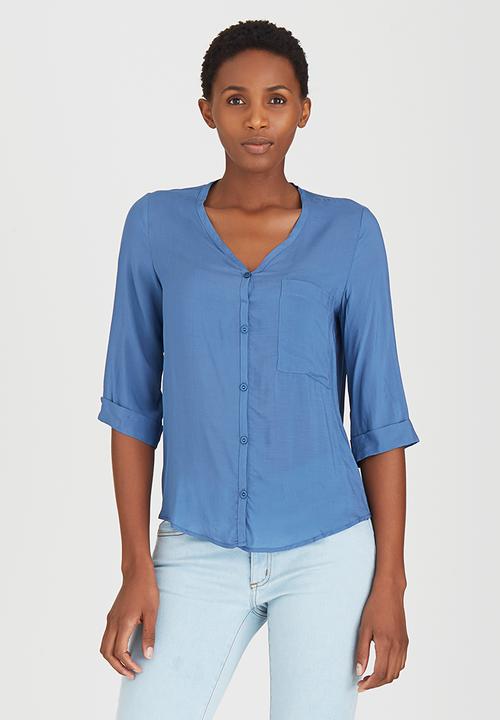 edit - Utility Top with Cross-over Back Blue