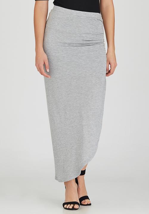 ONLY - New Ria Ruched Skirt with High Slit Pale Grey