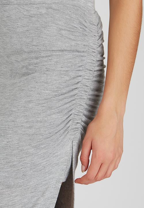 ONLY - New Ria Ruched Skirt with High Slit Pale Grey